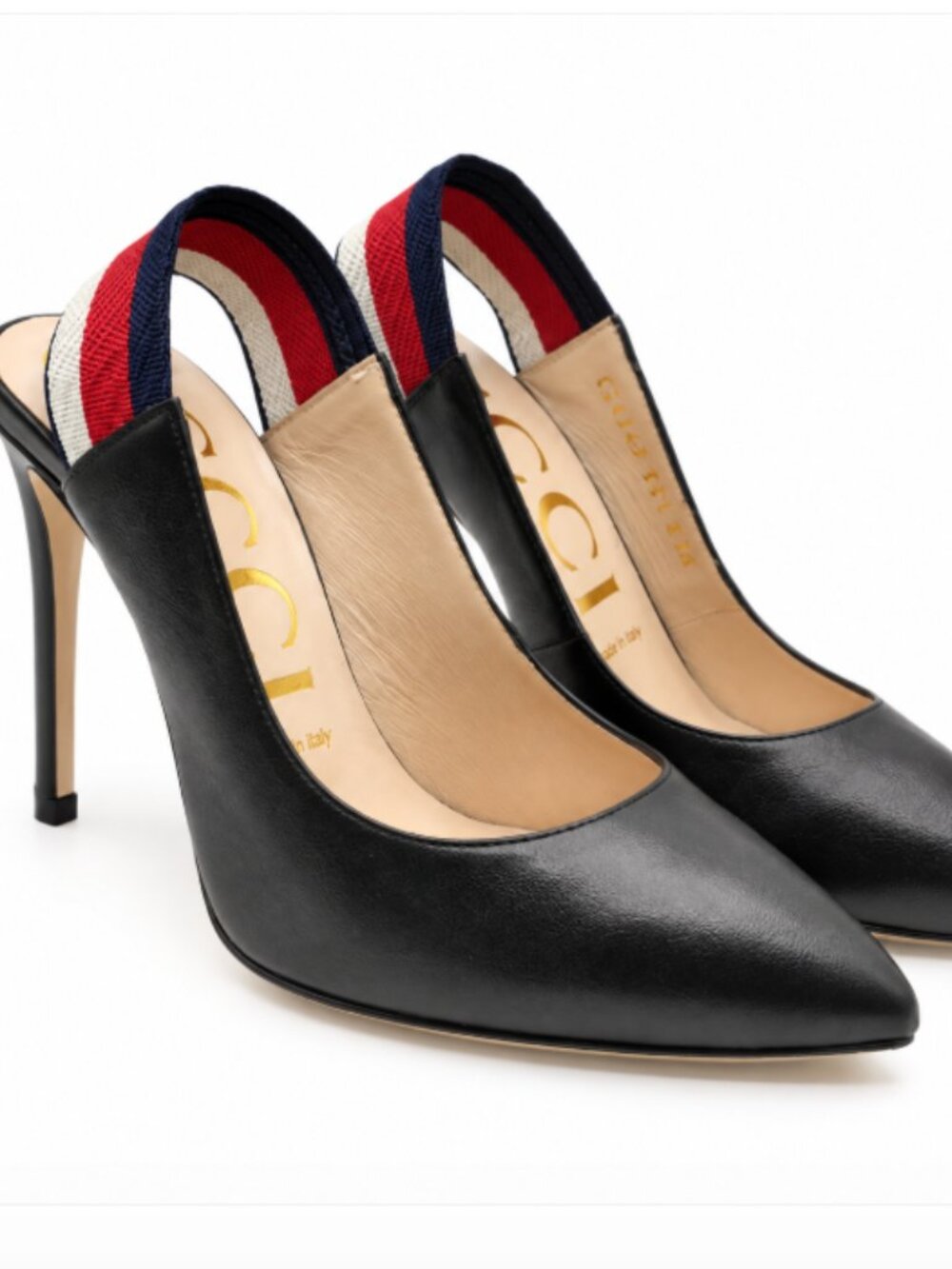 Gucci Sylvie Web Slingback Pumps Size 9 Black Leather Heels Old Money Glam